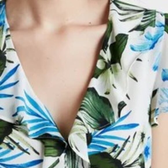 Banana Republic Tropical Floral Print Wrap Top Short Sleeve Size S Casual Ruffle - Picture 12 of 12